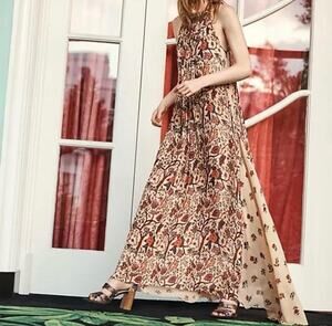 Anthropologie Nikasha Women's Beaded Floral Print Halter Maxi